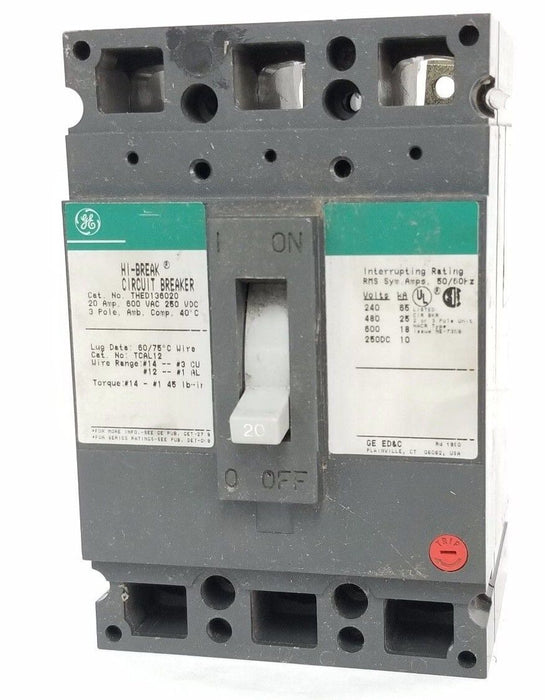 GENERAL ELECTRIC THED136020 HI BREAK CIRCUIT BREAKER 20 AMP, 600VAC, 3 POLE