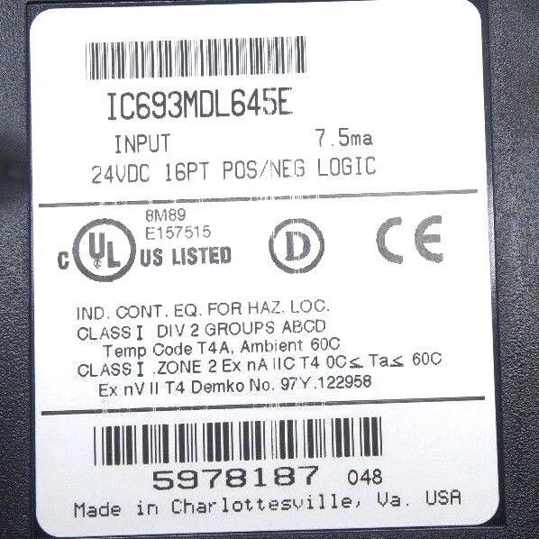 GE FANUC IC693MDL645E INPUT MODULE 16 PT POS/NEG, 24VDC