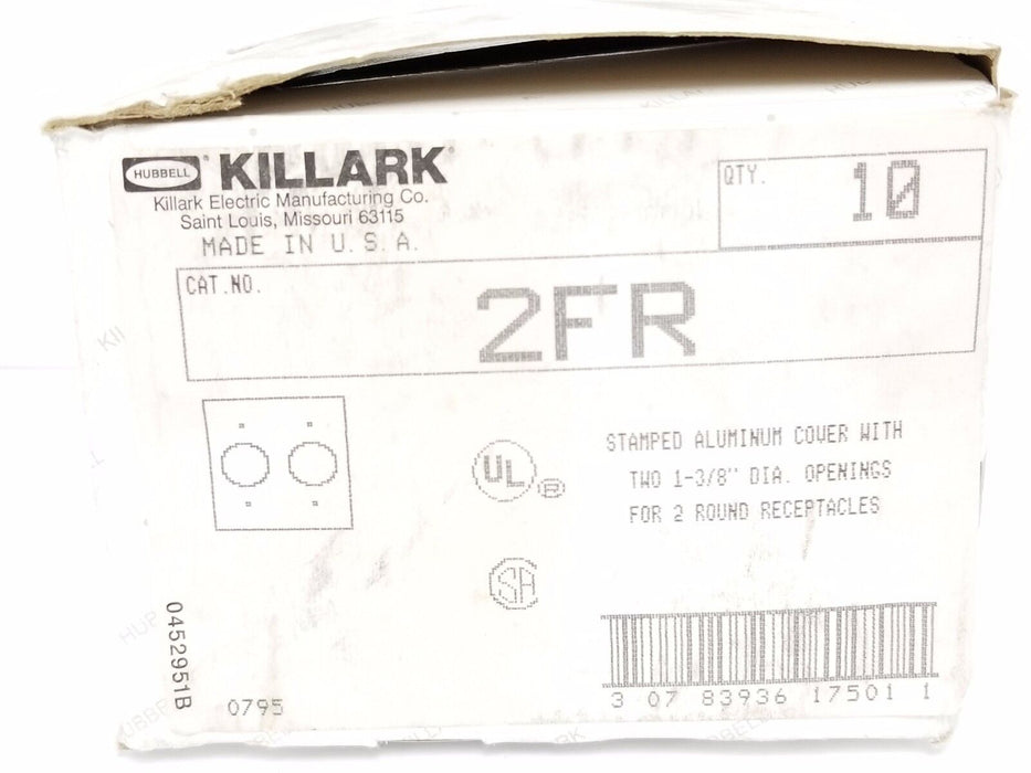 NIB HUBBELL KILLARK 2FR STAMPED ALUMINUM COVERS (BOX OF 10)