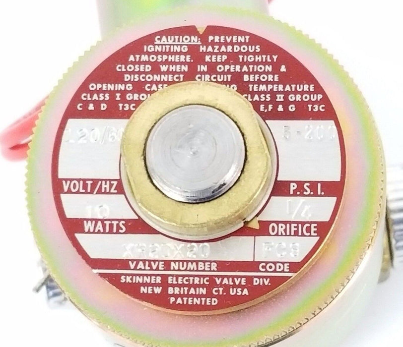 NIB SKINNER ELECTRIC VALVE XR2DX20 VALVE 120/60 5-200PSI 1/4" ORFICE CODE: FC3