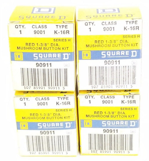 LOT OF 4 NIB SQUARE D 9001K16R RED 1-3/8 DIA. MUSHROOM BUTTON KITS 9001-K-16R