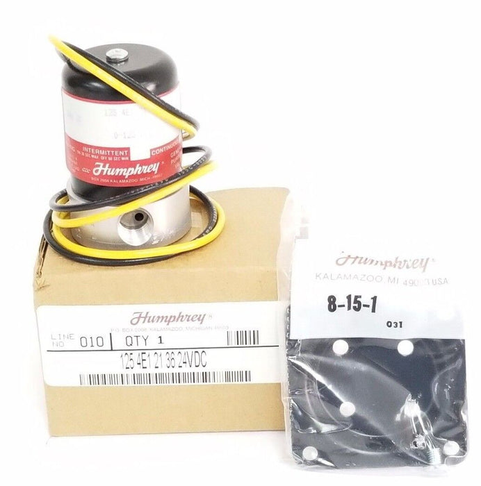 NIB HUMPHREY 125-4E1-21-36-24VDC SOLENOID VALVE 24VDC, 6.7W, 0-125PSI, 1/8IN