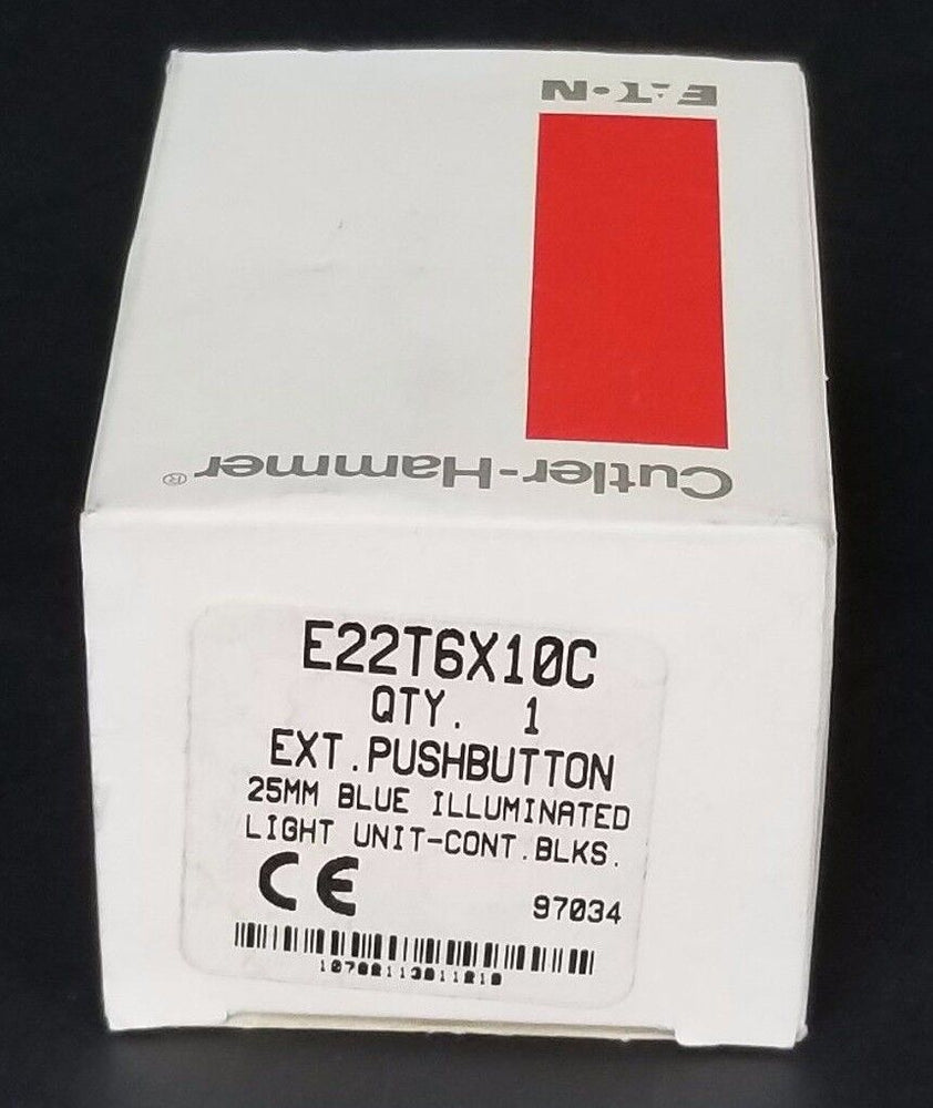 NIB EATON CUTLER-HAMMER E22T6X10C EXT. PUSHBUTTON, 25MM BLUE ILLUMINATED LIGHT
