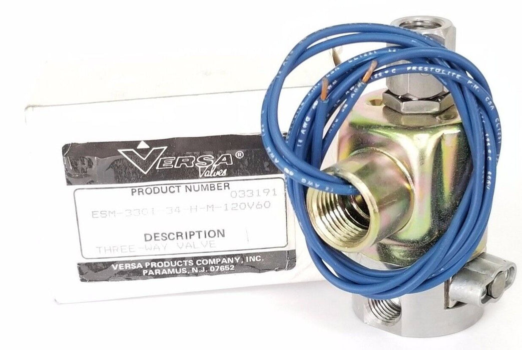NIB VERSA VALVES ESM-3301-34-H-M-120V60 3-WAY SOLENOID VALVE ESM330134HM120V60