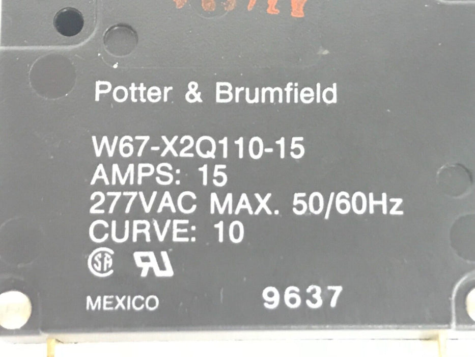 NIB POTTER & BRUMFIELD W67-X2Q110-15 CIRCUIT BREAKER 15A, 1P, 277VAC 50/60HZ