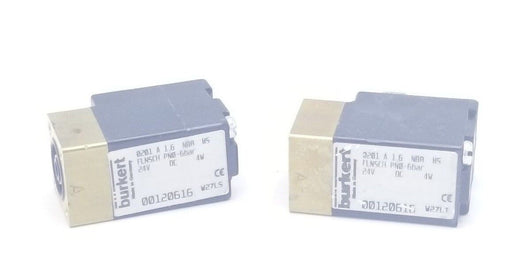 LOT OF 2 BURKERT 00120616 SOLENOID VALVES 24VDC, 4W