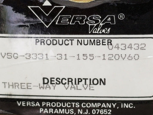 NIB VERSA VALVES VSG-3331-31-155-120V60 THREE-WAY VALVE 043432