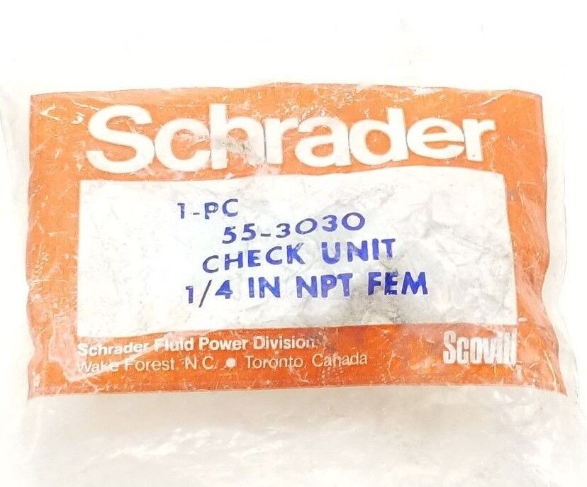 NEW SCHRADER 55-3030 CHECK UNIT 1/4" NPT, FEMALE, 553O3O, 55303