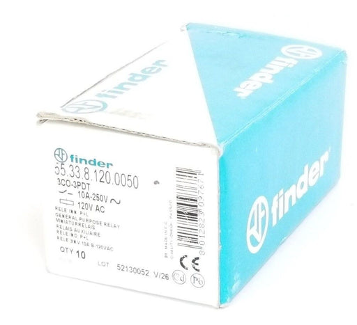 BOX OF 10 NEW FINDER 55.33.8.120.0050 RELAYS, 120VAC, 10A-250V, 553381200050