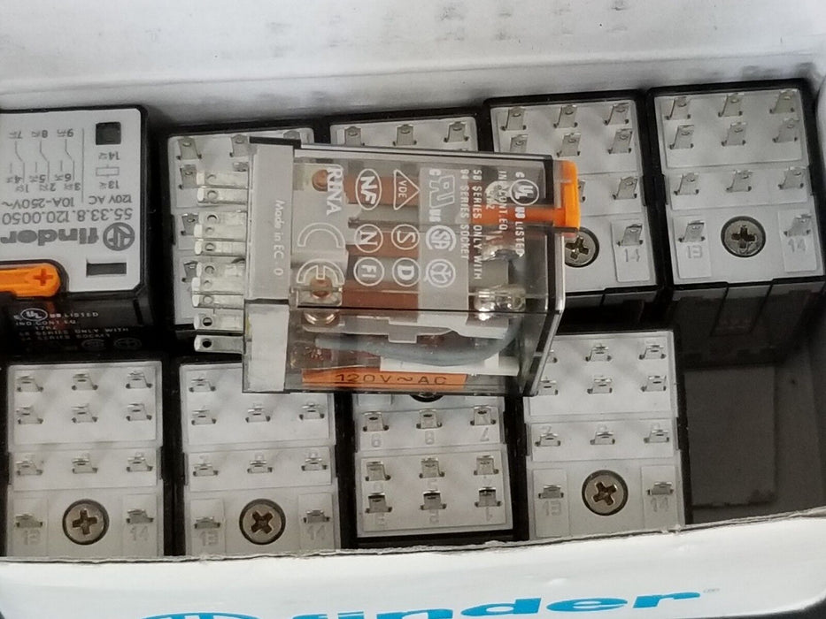BOX OF 10 NEW FINDER 55.33.8.120.0050 RELAYS, 120VAC, 10A-250V, 553381200050