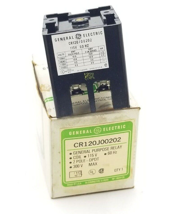 NIB GENERAL ELECTRIC CR120J00202 GENERAL PURPOSE RELAY 115V/60HZ COIL, 2P, 300V