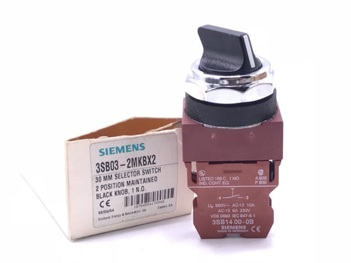 NIB SIEMENS 3SB03-2MKBX2 SELECTOR SWITCH, 30MM, 2 POSITION, 1 N.O., 3SB032MKBX2