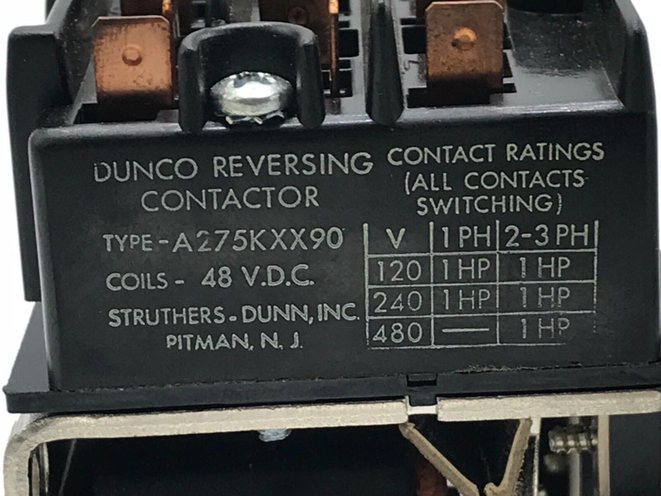 NIB DUNCO A275KXX90 REVERSING CONTACTOR, 48VDC COILS