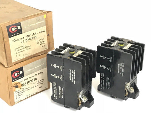 LOT OF 2 CUTLER-HAMMER 9575H2250 COMPACT 300 TYPE CF RELAYS 300VAC, 6A, 910