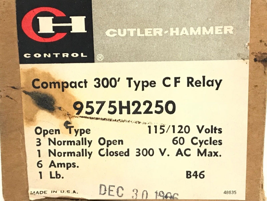 LOT OF 2 CUTLER-HAMMER 9575H2250 COMPACT 300 TYPE CF RELAYS 300VAC, 6A, 910