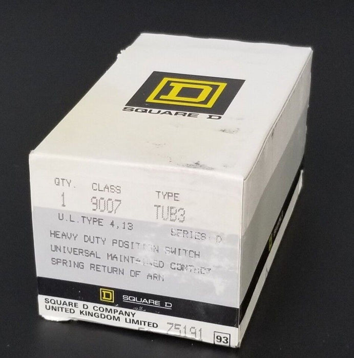 NIB SQUARE D 9007-TUB3 HEAVY DUTY POSITION LIMIT SWITCH SER. D, 9007TUB3