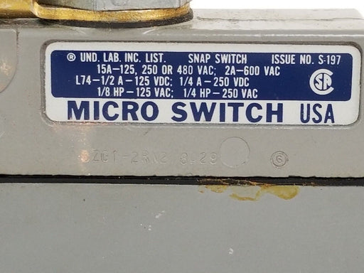 MICRO SWITCH BZG1-2RN2 8429 LIMIT SWITCH ASSEMBLY BZG12RN2