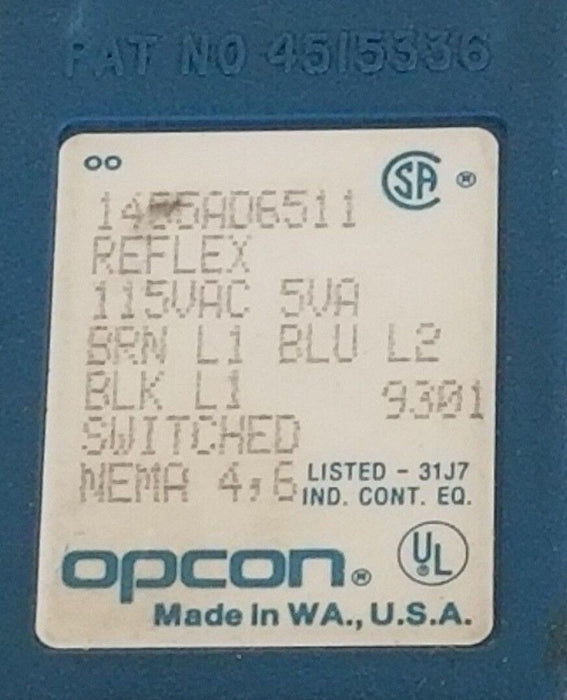 OPCON 1455AD-6511 PHOTOELECTRIC REFLEX SENSOR W/ CABLE, 115VAC / 5VA, 1455AD6511