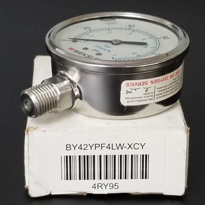 NIB WEKSLER BY42YPF4LW-XCY PRESSURE GAUGE 4RY95, 0-100PSI, 0-7BAR
