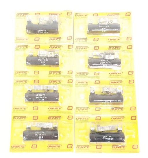 LOT OF 8 NIB OHMITE D25K50R WIREWOUND RESISTORS 50OHM, 25W