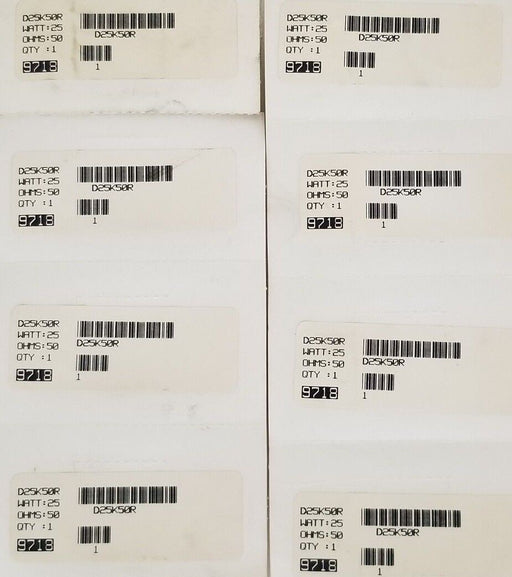 LOT OF 8 NIB OHMITE D25K50R WIREWOUND RESISTORS 50OHM, 25W