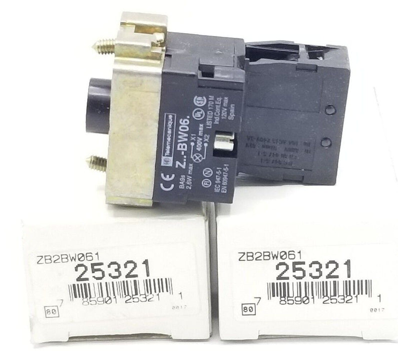 LOT OF 2 NIB TELEMECANIQUE ZB2-BW061 LIGHT MODULE ASSEMBLIES 22MM, 24V, ZB2BW061