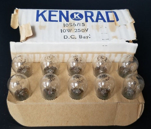 LOT OF 10 NEW KEN-RAD 10S6 DC BAYONET BASE BULBS, 10W, 250V, 10S6/15