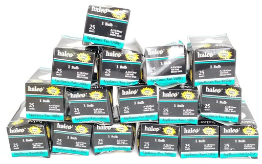 LOT OF 16 NIB HALCO LIGHTING A15CL25 CLEAR BULBS A-15, 130V, BRASS BASE