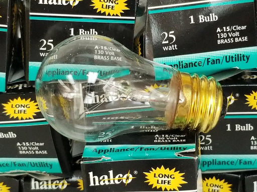LOT OF 16 NIB HALCO LIGHTING A15CL25 CLEAR BULBS A-15, 130V, BRASS BASE