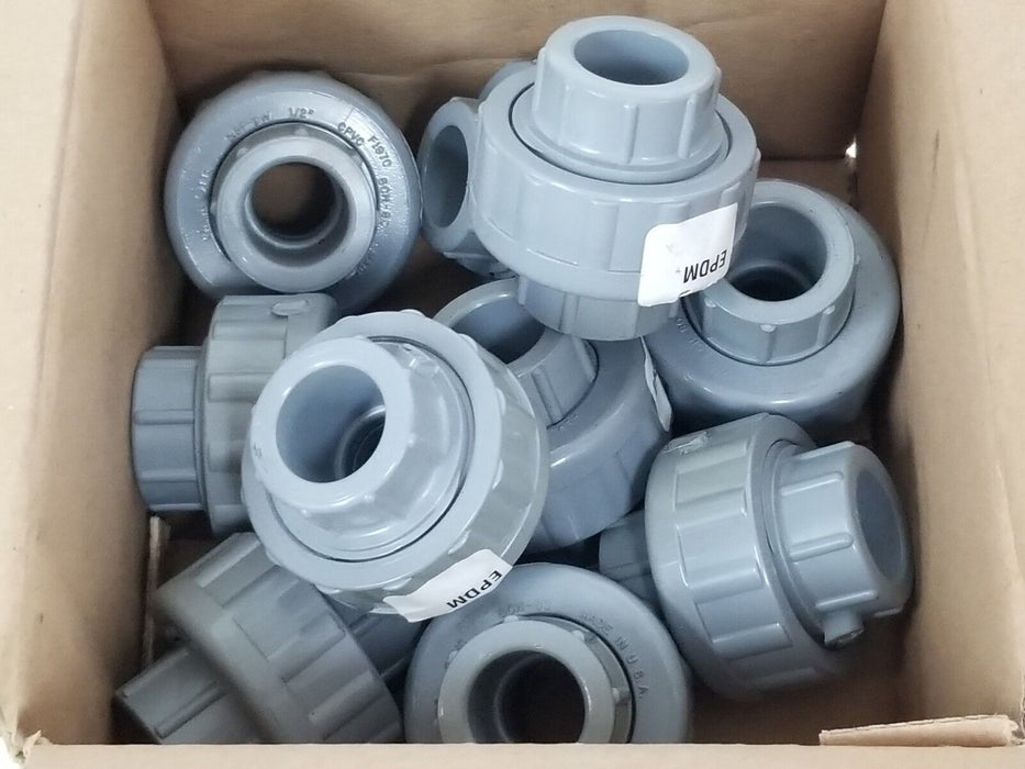 BOX OF 10 NEW CHARLOTTE CORZAN CPVC SCH 80 1/2" UNIONS W/ EPDM O-RINGS 8710C SXS