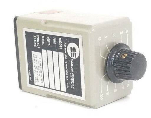 SYRACUSE ELECTRONICS TNR00300 TIME DELAY RELAY 1SEC, 0-10SEC, 115VAC, 10A