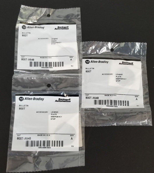 LOT OF 3 NEW ALLEN BRADLEY 800T-X648 SER. A EMERGENCY STOP LEGEND PLATE 800TX648