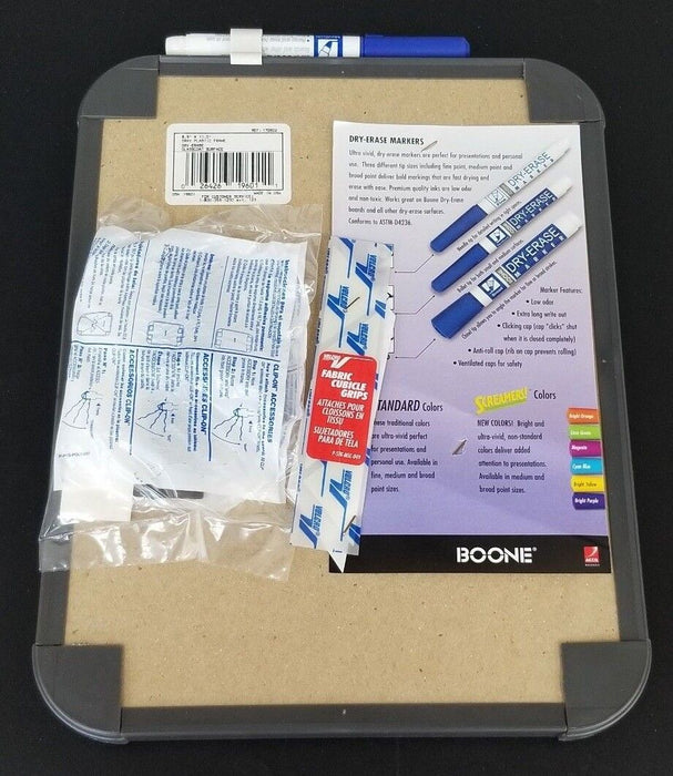 NIB BOONE 19601 DRY ERASE BOARD, GRAY PLASTIC FRAME, 8.5" X 11.0"