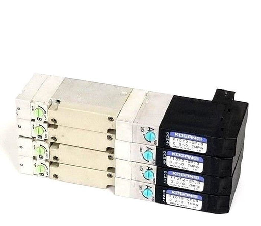 LOT OF 4 KOGANEI F10T2-CPL3 SOLENOID VALVES 24VDC, 0.2~0.7MPA, F10T2CPL3DC24V
