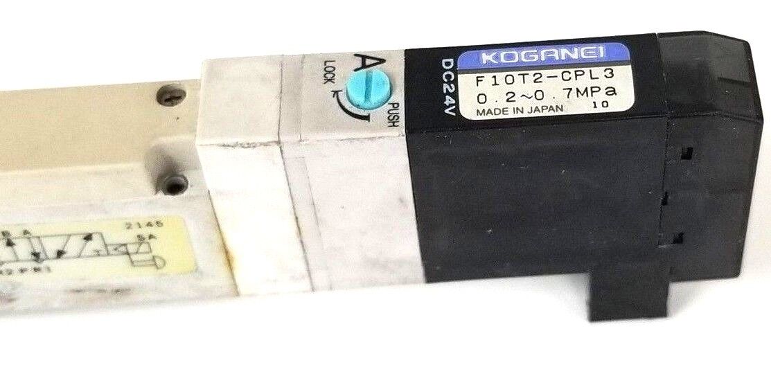 LOT OF 4 KOGANEI F10T2-CPL3 SOLENOID VALVES 24VDC, 0.2~0.7MPA, F10T2CPL3DC24V