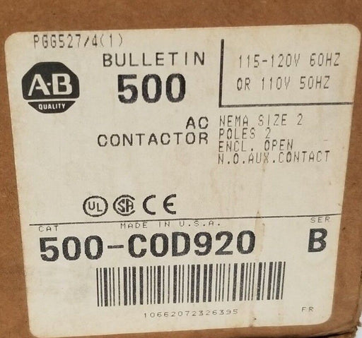 NIB ALLEN BRADLEY 500-COD920V SIZE 2 SER. B AC CONTACTOR W/ CC236 COIL 500C0D920