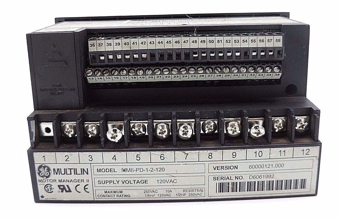 GE MULTILIN MMII-PD-1-2-120 MOTOR MANAGER II INTELLIGENT MCC CONTROLLER 120VAC