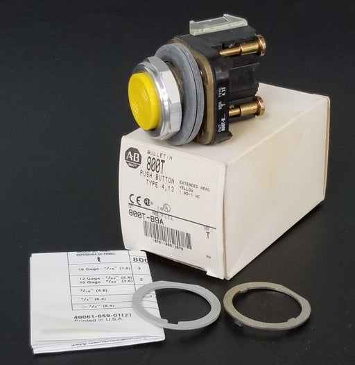 NIB ALLEN BRADLEY 800T-B9A YELLOW PUSH BUTTON TYPE 4,13, SER. T, 800TB9A
