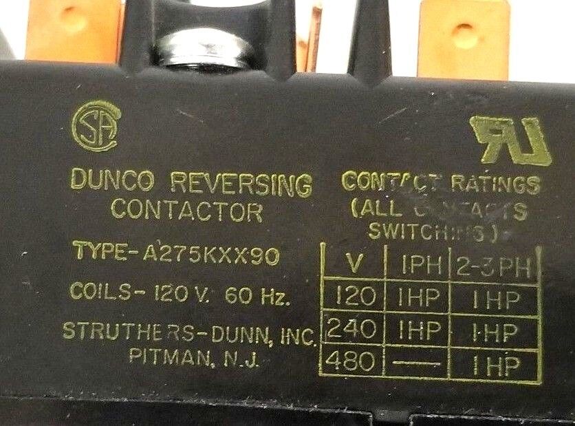 LOT OF 2 DUNCO A275KXX90 REVERSING CONTACTORS, 48VDC COILS