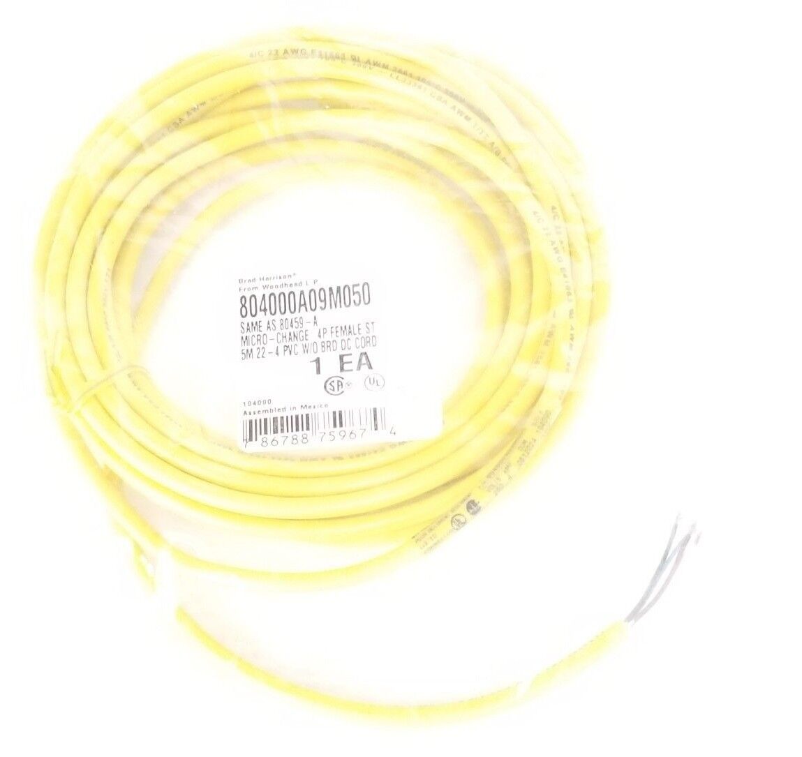 NEW BRAD HARRISON 804000A09M050 MICRO-CHANGE CORDSET 5M, FEMALE, 80459-A, 194090