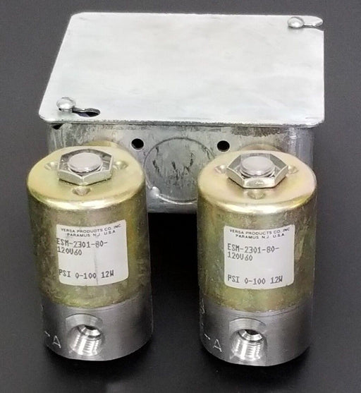 LOT OF 2 VERSA ESM-2301-80-120V60 SOLENOID VALVES W/ CABLE HOUSING