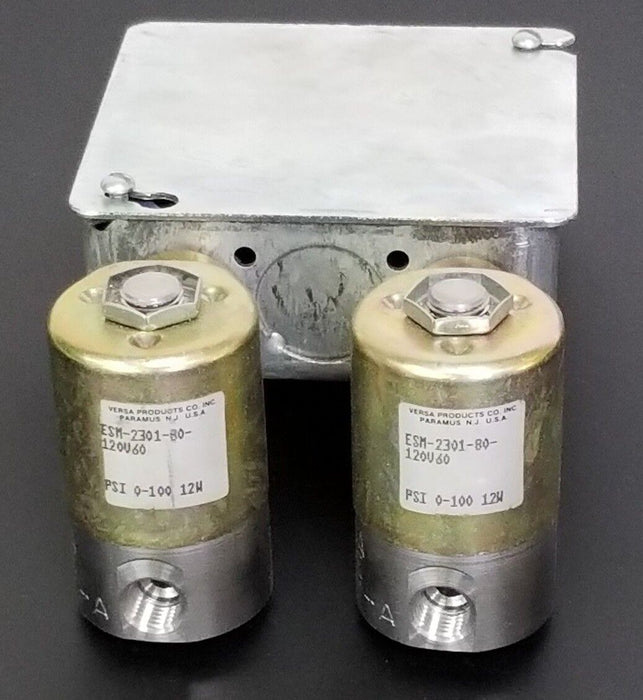 LOT OF 2 VERSA ESM-2301-80-120V60 SOLENOID VALVES W/ CABLE HOUSING