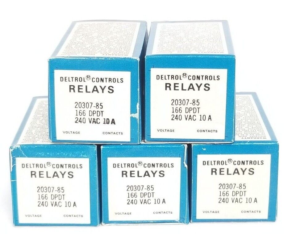 LOT OF 5 NIB DELTROL CONTROLS 20307-85 RELAYS, 2030785, 166 DPDT, 240 VAC, 10A