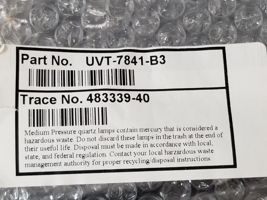 LOT OF 2 NEW UV TECH UVT-7841-B3 QUARTZ LAMPS 483339-40, UVT7841B3