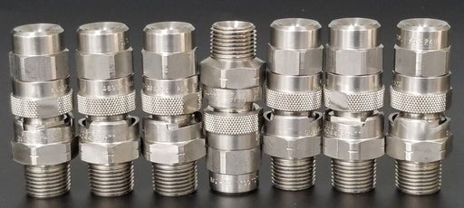 LOT OF 7 NEW SPRAYING SYSTEM CO. 3/8" QJJA-SS NOZZLES W/ 48992-QGA-SS, SS-24W