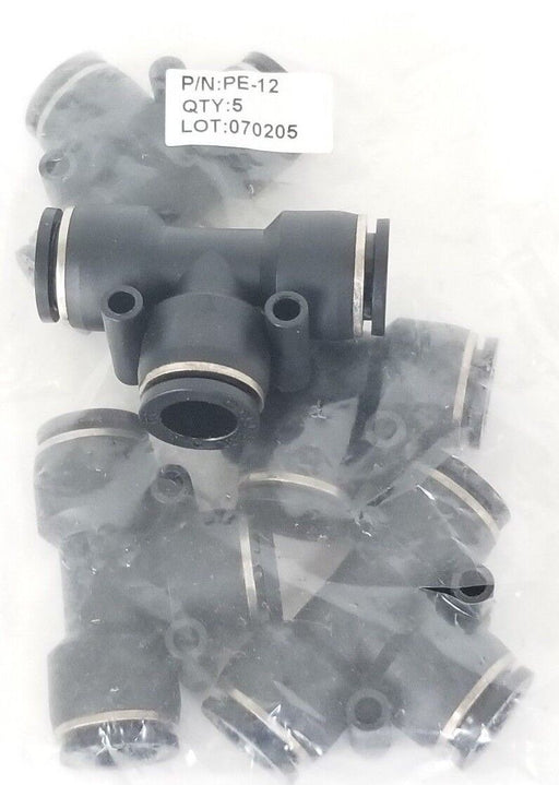 LOT OF 5 NEW PISCO PNEUMATICS PE-12 FITTINGS, TEE, 12MM, PE12