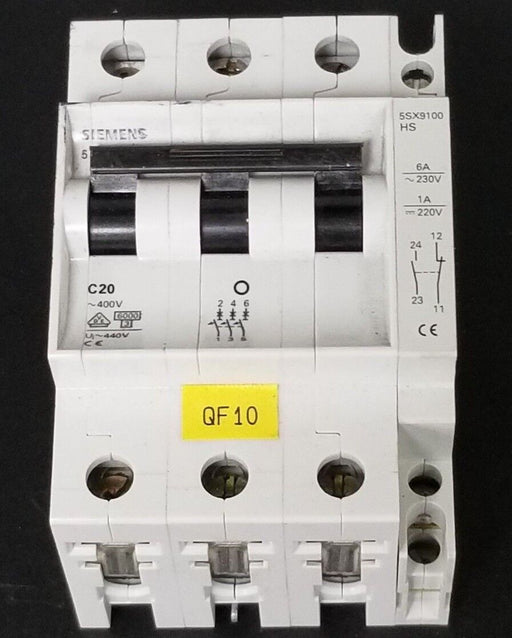 SIEMENS 5SX2C20 CIRCUIT BREAKER 400V, W/ 5SX9100-HS AUX. CONTACT BLOCK