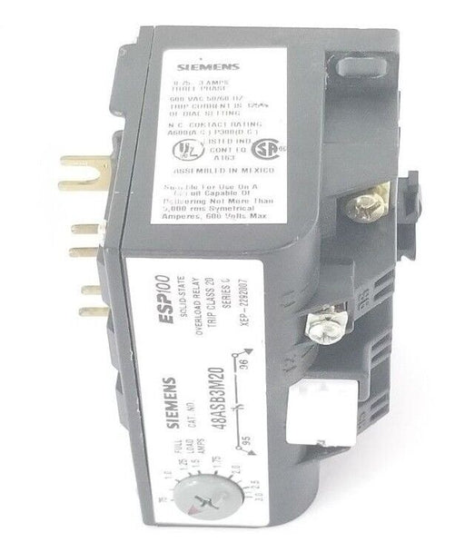 SIEMENS 48ASB3M20 SOLID STATE OVERLOAD RELAY ESP100, XEP-2292007, 0.75-3.0A