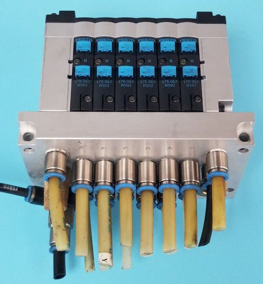 FESTO ELECTRIC CPV14-VI-F6-1/8-B BASE W/ (6) 176-067 SOLENOID VALVES N502 18210