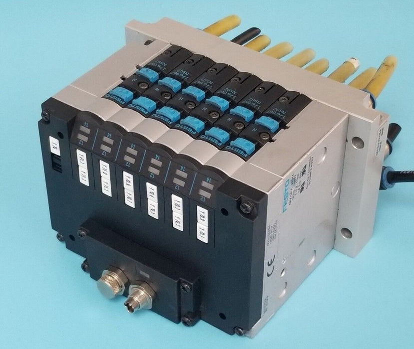 FESTO ELECTRIC CPV14-VI-F6-1/8-B BASE W/ (6) 176-067 SOLENOID VALVES N502 18210